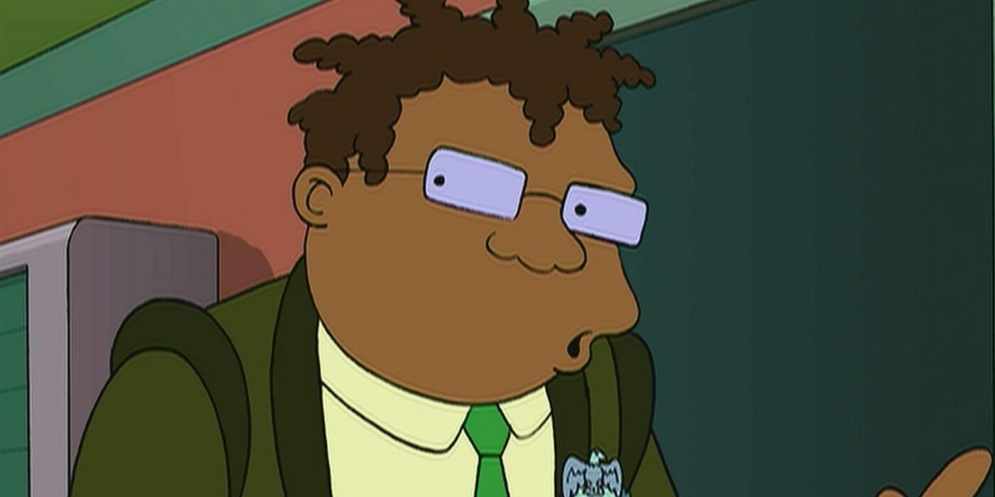 Hermes Conrad sitting down and wearing a suit in Futurama.