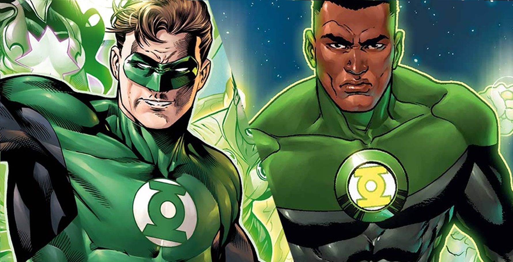 Hal Jordan and John Stewart as Green Lanterns