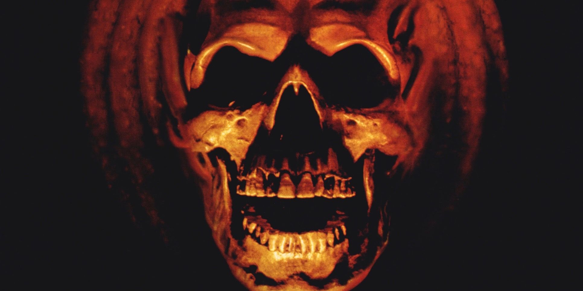Halloween II skull surrounded by darkness