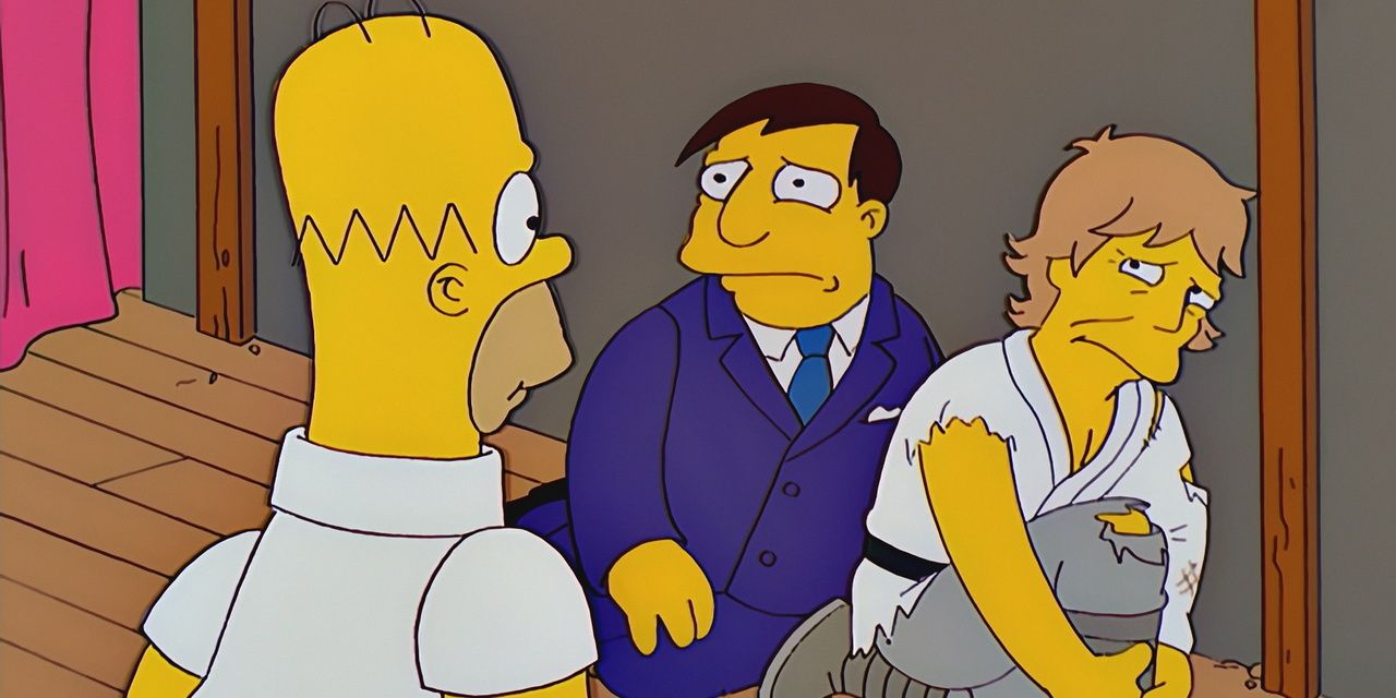 Homer, Mayor Quimby and Mark Hamill as Luke Skywalker in the Mayored to the Mob episode on The Simpsons