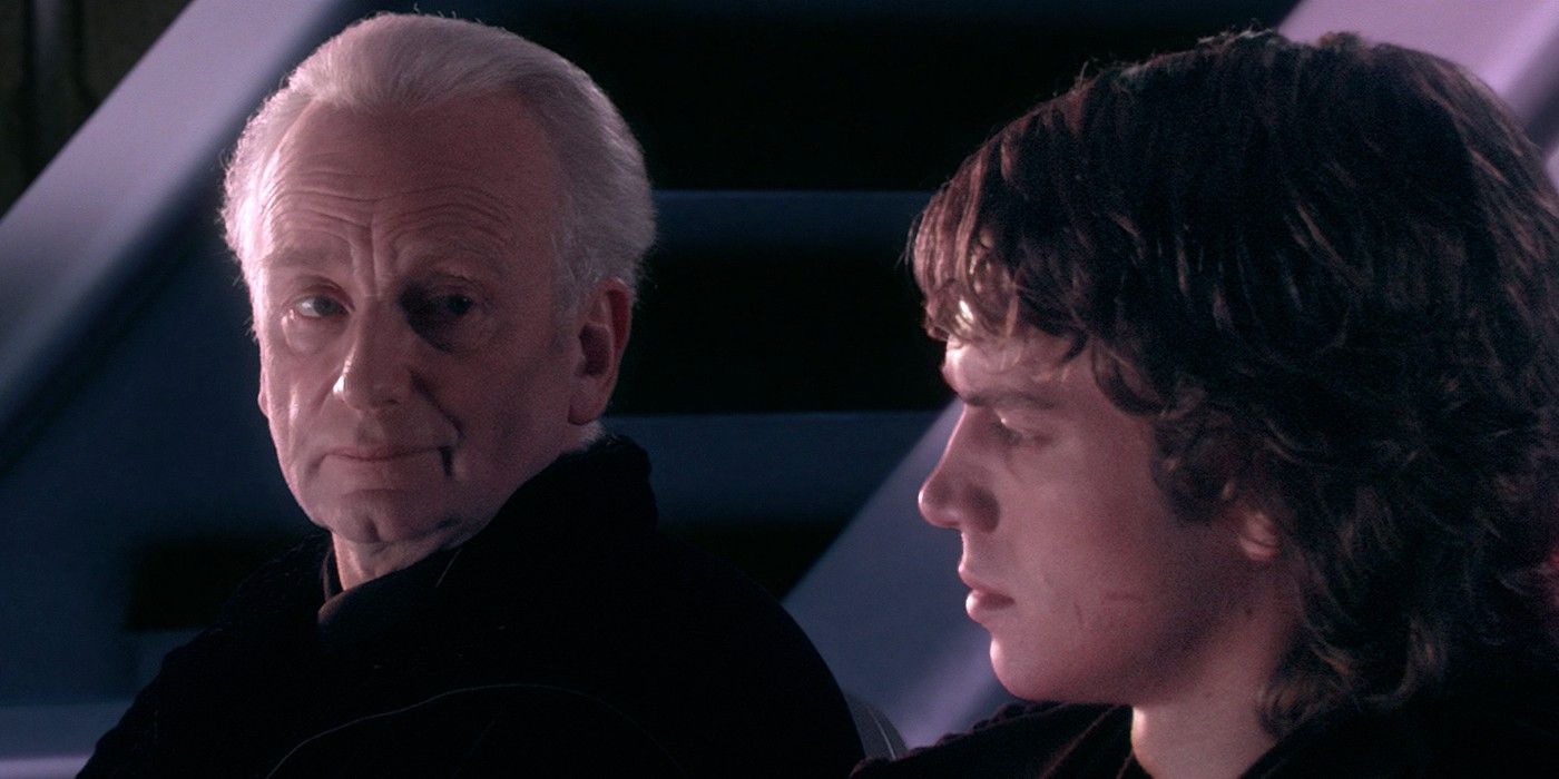 Ian McDiarmid as Palpatine Sidious and Hayden Christensen as Anakin Skywalker in Star Wars Revenge of the Sith