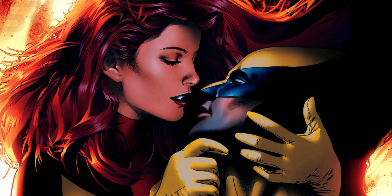 Jean Grey and Wolverine kissing in the Comics
