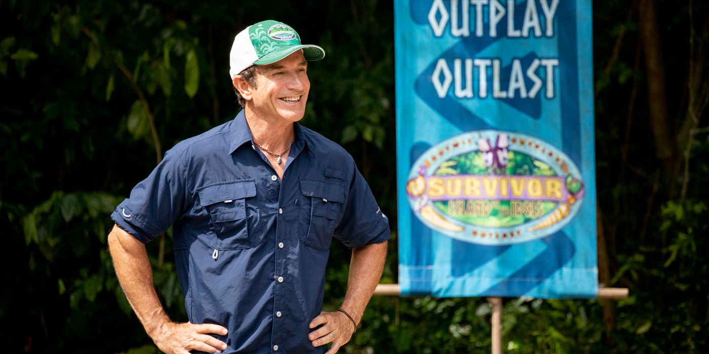 Jeff Probst smiling on Survivor Island of Idols