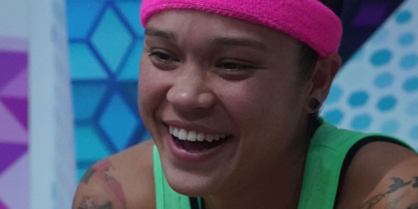 Kaycee Clark grins in a close-up on Big Brother