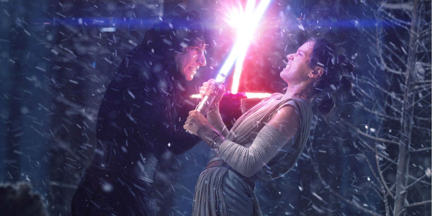 Kylo and Rey Fighting on Starkiller Base in Star Wars The Force Awakens