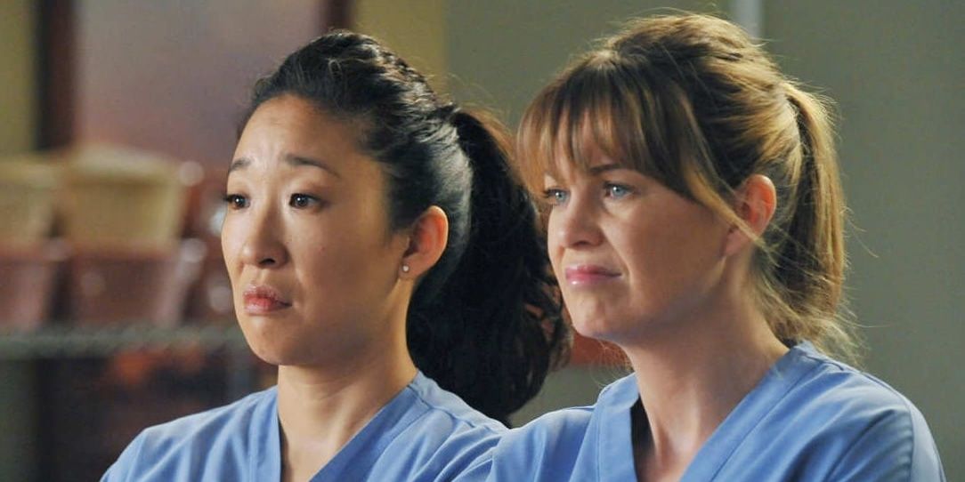 Meredith and Cristina scowling in Grey's Anatomy