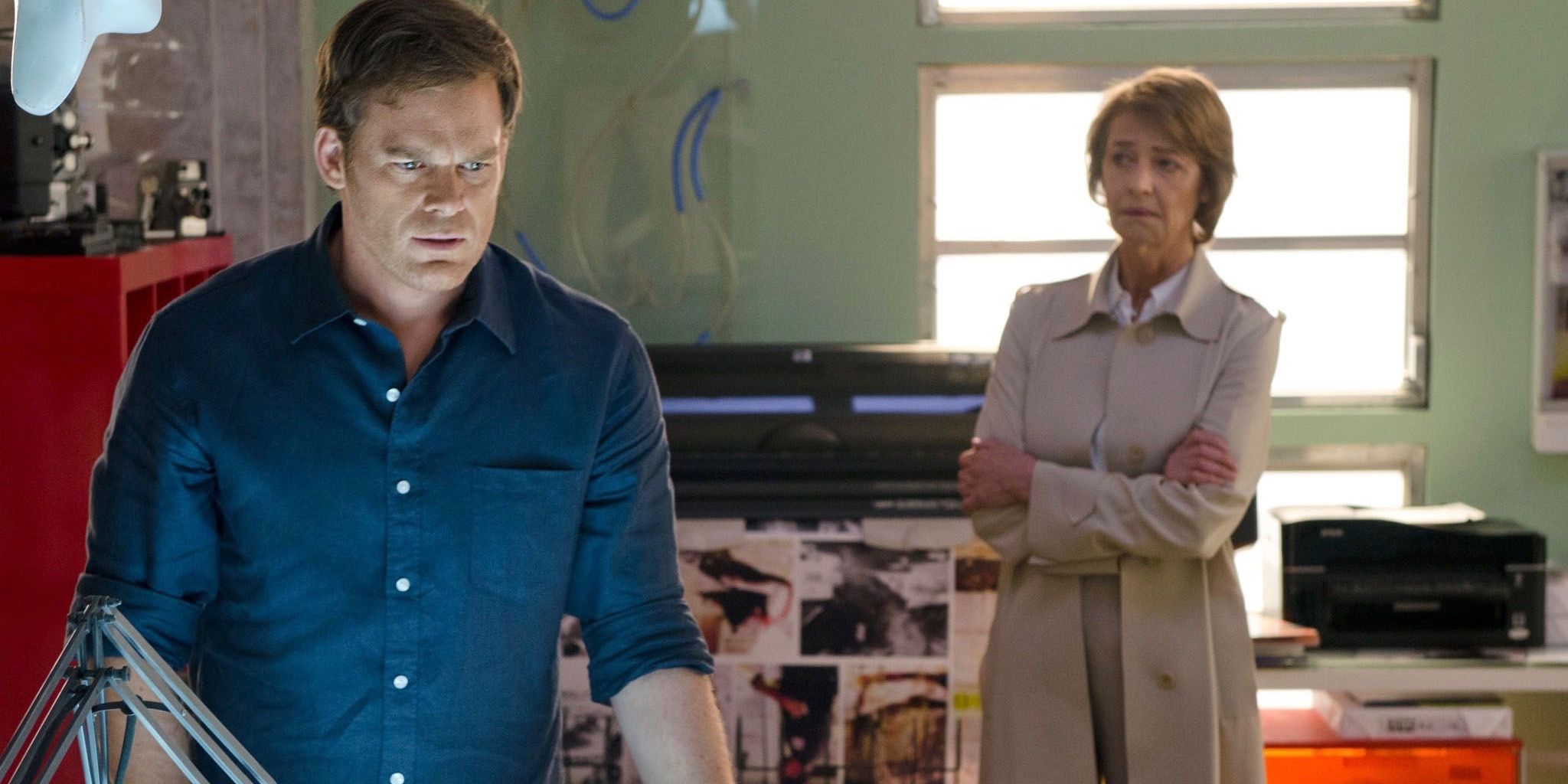 Michael C Hall as Dexter and Charlotte Rampling as Dr. Evelyn Vogel in Dexter