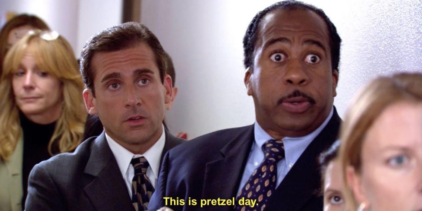Michael and Stanley in line for pretzel day