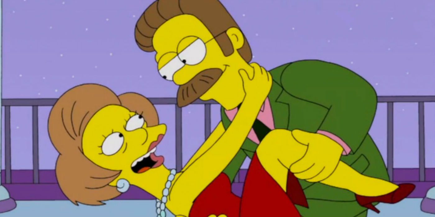 Ned Flanders and Edna Krabappel dance in The Simpsons