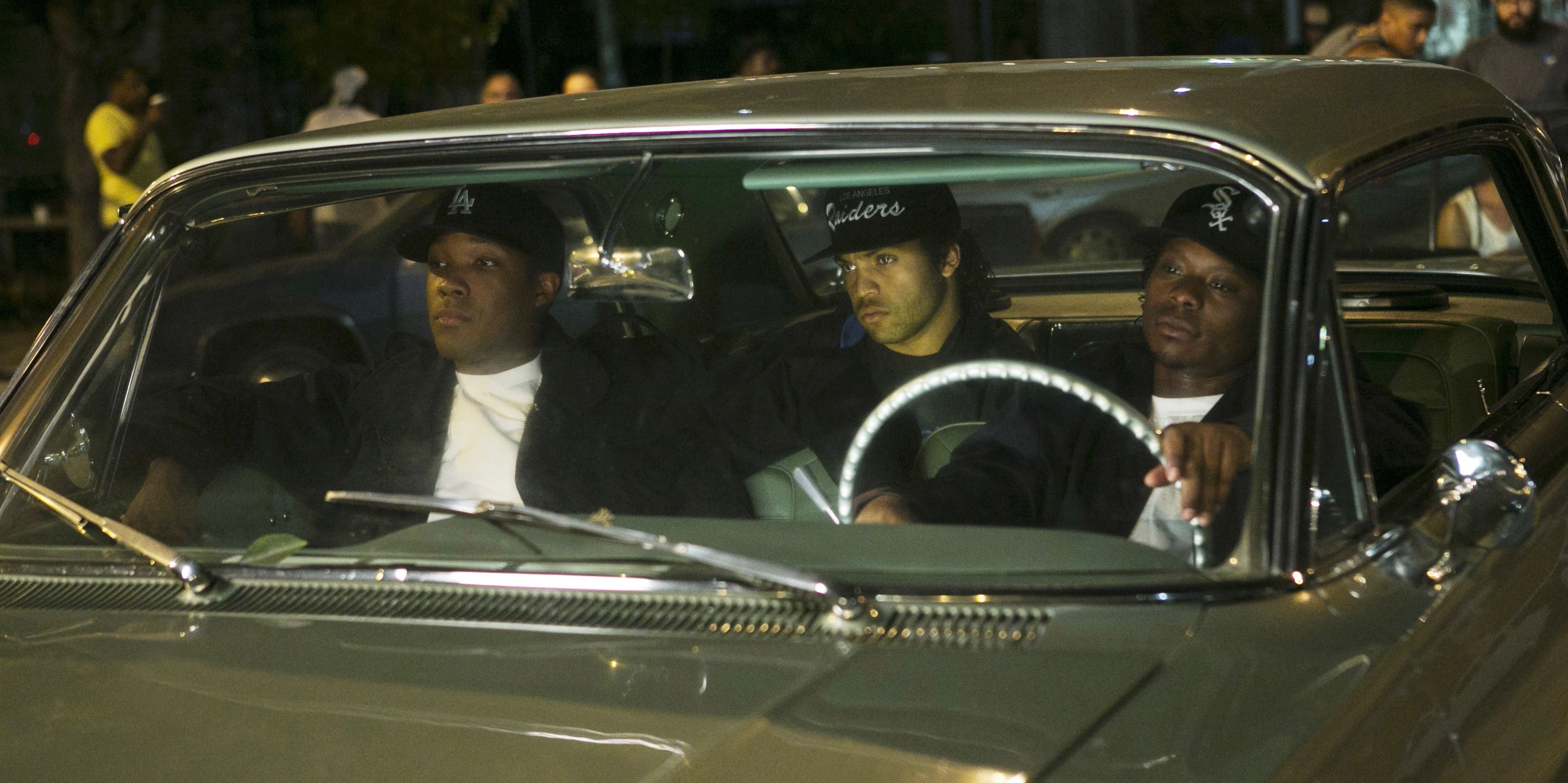 O'Shea Jackson Jr. Ice Cube Corey Hawkins Dr Dre and Jason Mitchell Eazy E in Straight Outta Compton