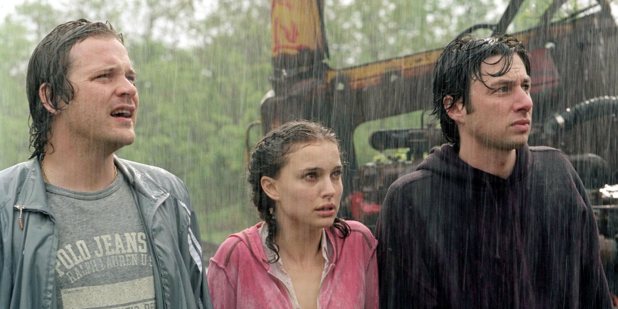 Mark, Sam, and Andrew under the rain in Garden State