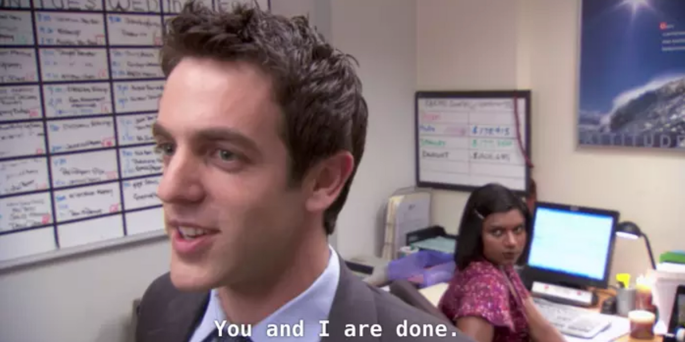 Ryan breaks up with Kelly on The Office.