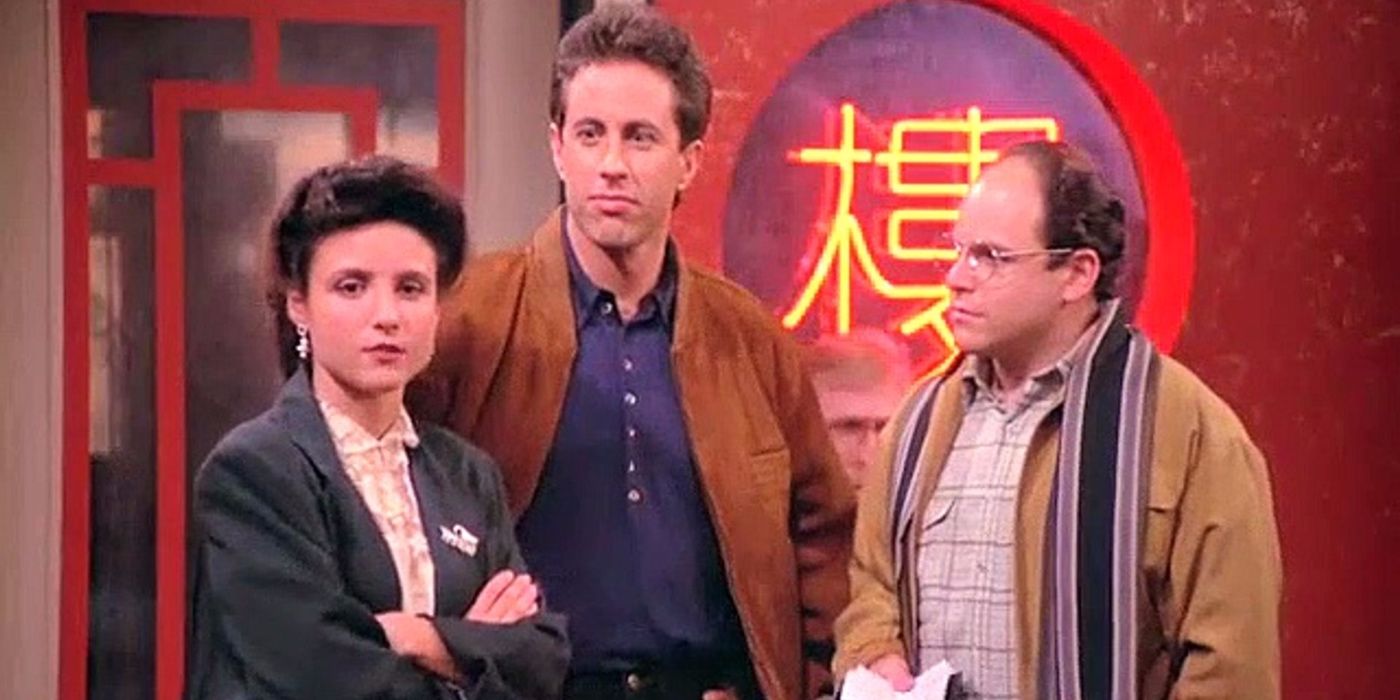 Elaine, Jerry, and George waiting in a restaurant in the Seinfeld episode The Chinese Restaurant