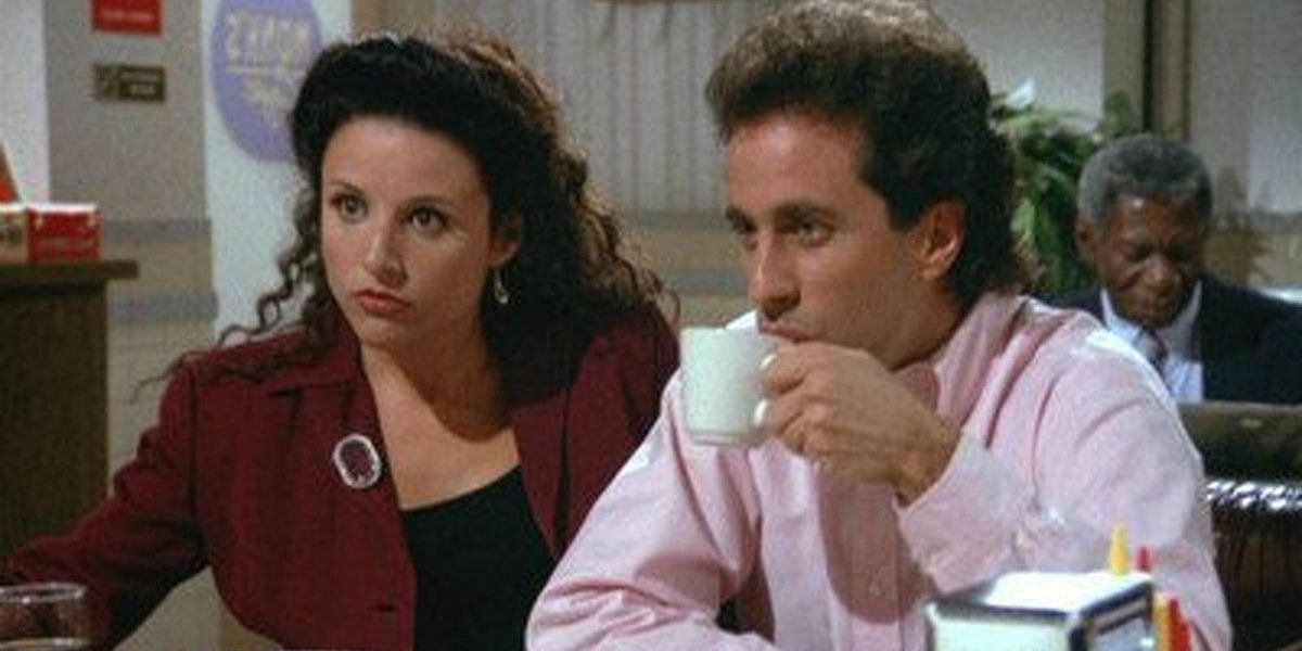 Jerry and Elaine at a diner together on Seinfeld