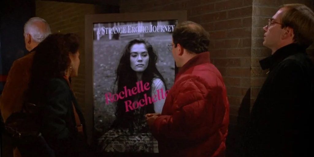 Elaine and George looking at Rochelle, Rochelle movie poster on Seinfeld