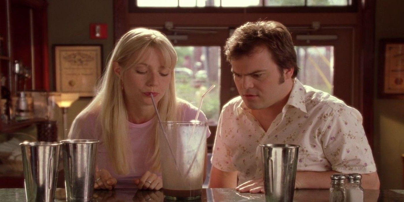 Hal and Rosemary drinking a milkshake in Shallow Hal