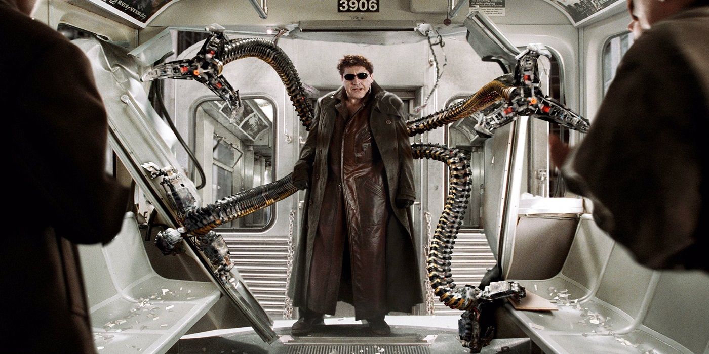 Alfred Molina's Doc Ock boards the train in Spider-Man 2