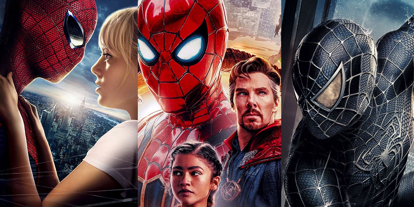Split image of Spider-Man movies