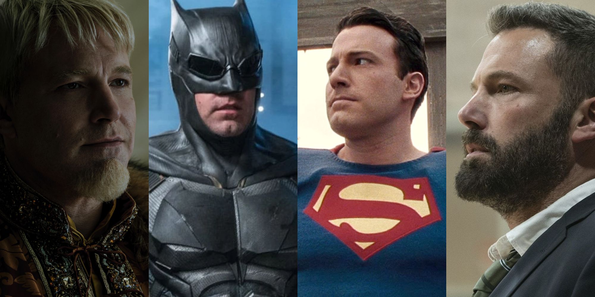 Split image of Ben Affleck in The Last Duel, Zack Snyder&#8217;s Justice League, Hollywoodland and The Way Back