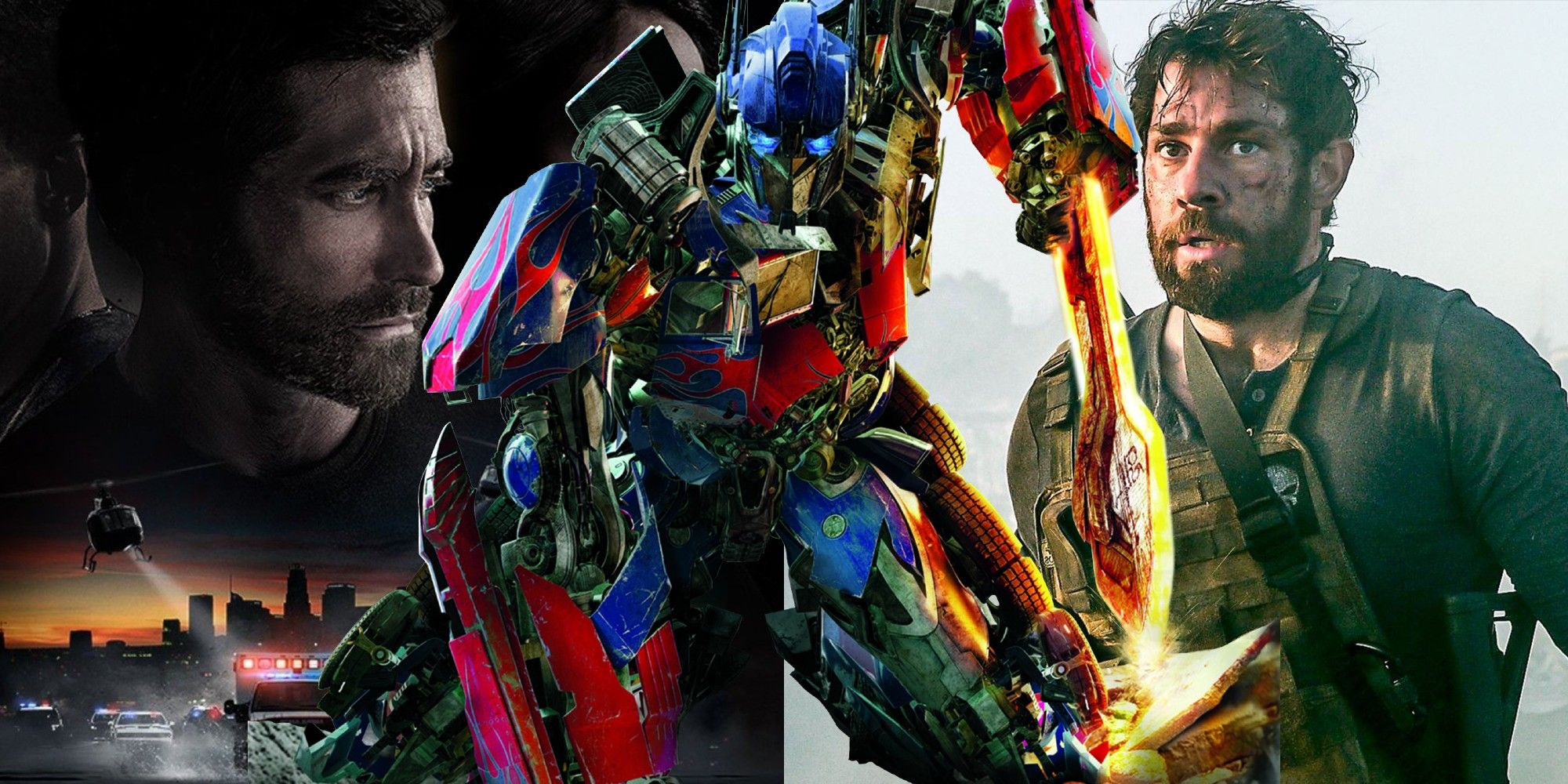 Split image of main characters from Ambulance, Transformers and 13 Hours