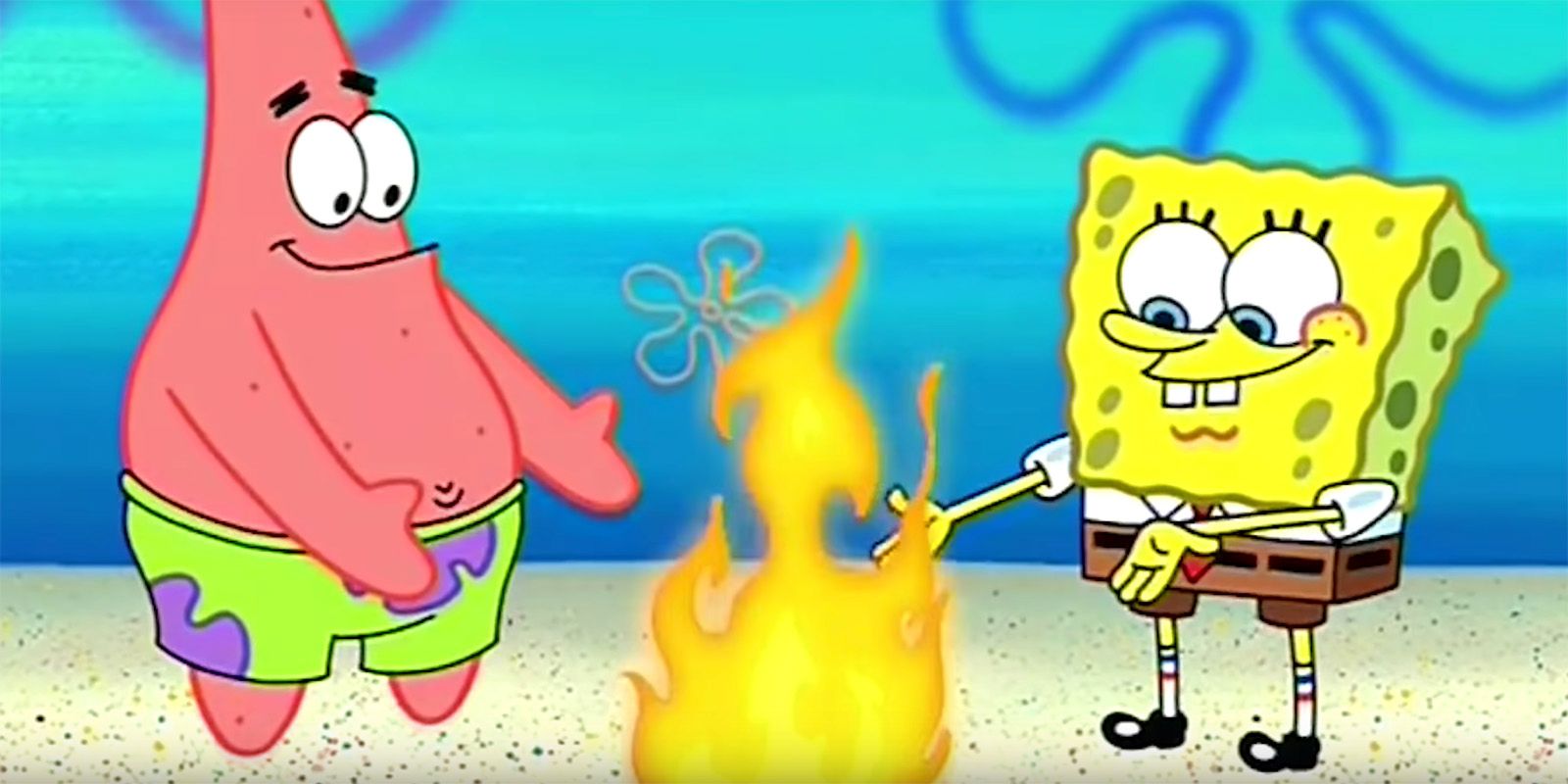 SpongeBob and Patrick light a fire