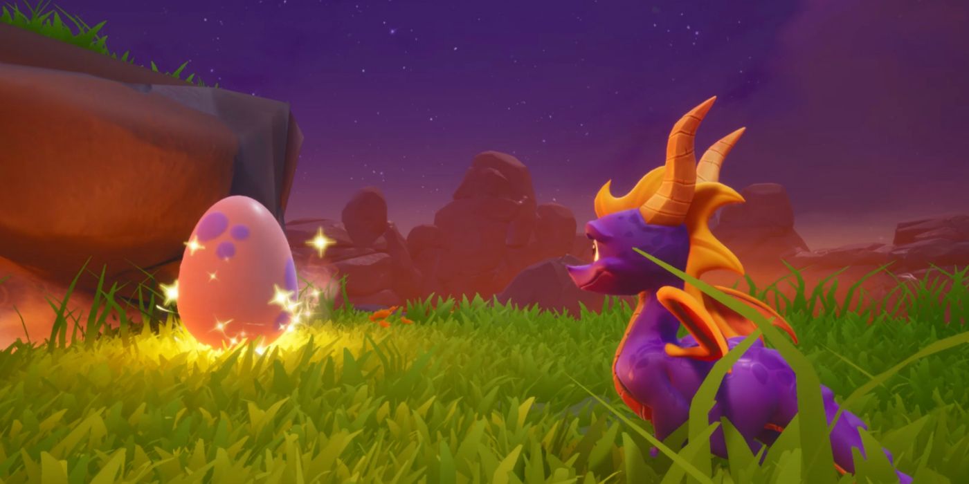Spyro looking at an egg