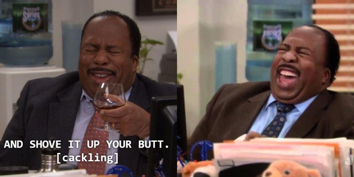 Stanley laughing about a joke on The Office