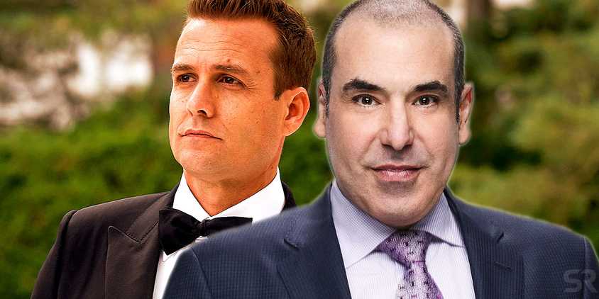 A blended image features Harvey and Louis in Suits