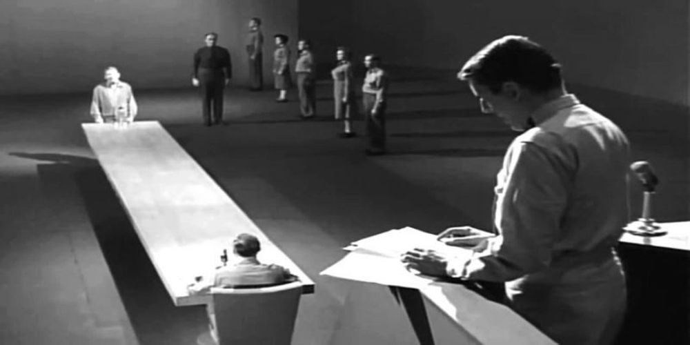 A still from The Twilight Zone episode &quot;The Obsolete Man.&quot;