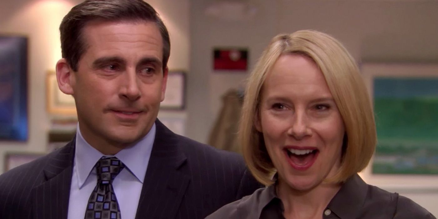 Michael Scott and Holly Flax smiling in The Office