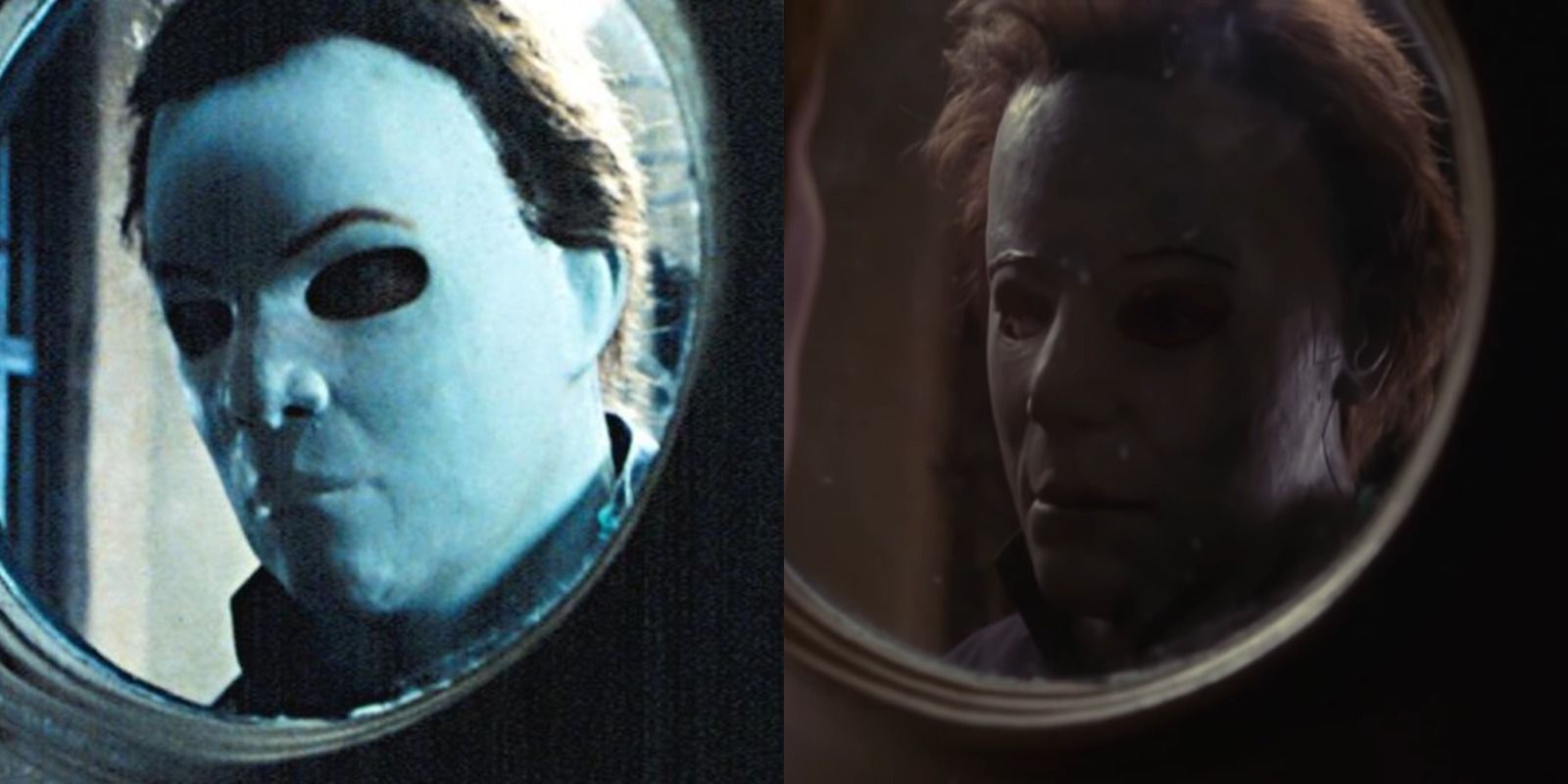 The two alternate masks for Michael Myers in Halloween H20 side by side