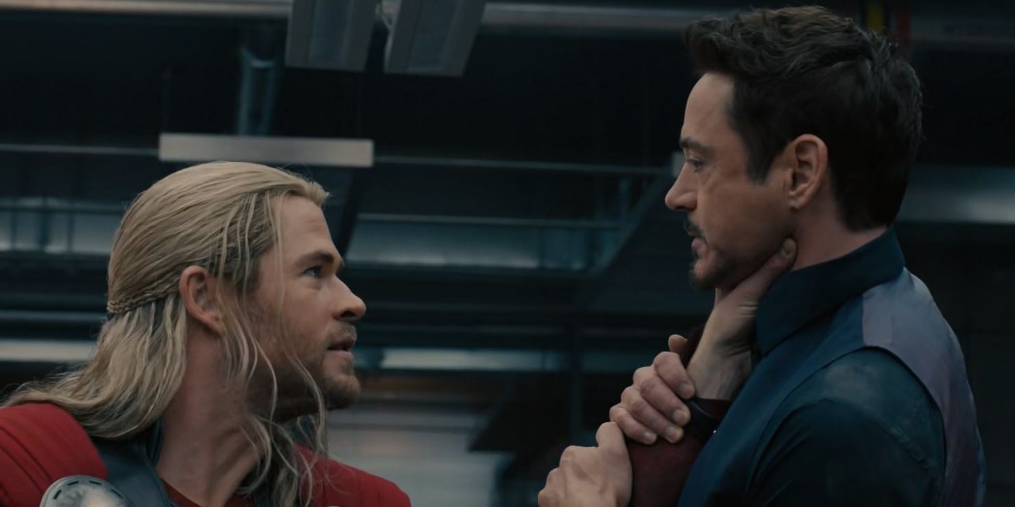 Thor strangles Tony Stark in Age of Ultron
