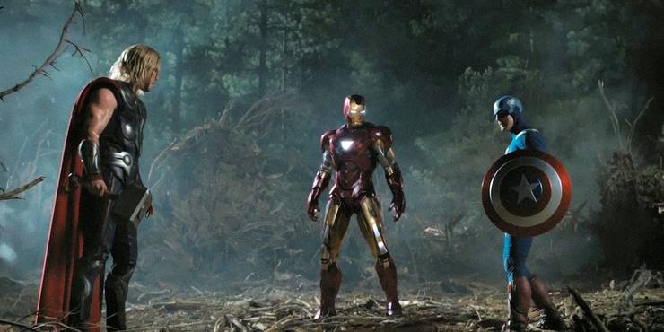 Thor fighting Iron Man and Captain America