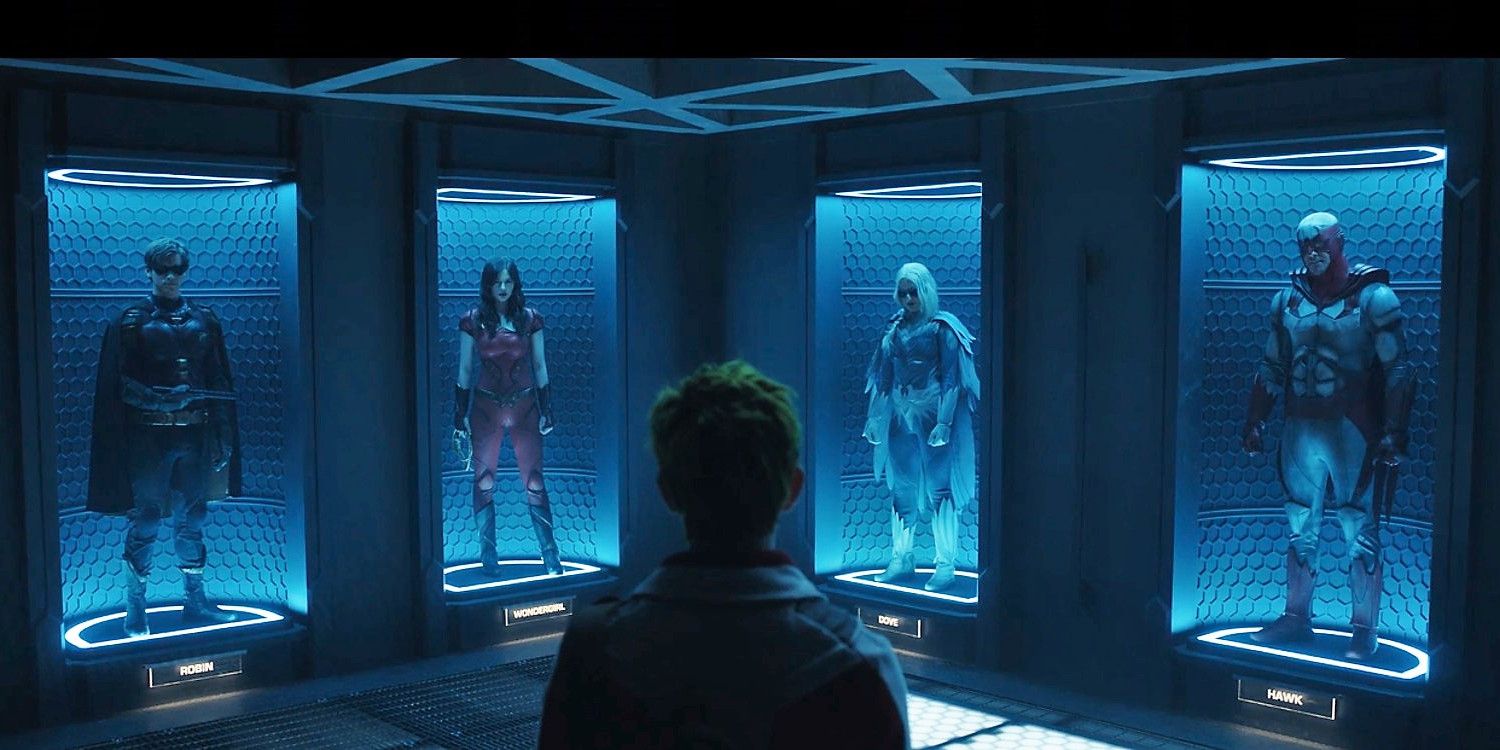 Titans Season 2 Beast Boy Finds Old Costume Cases in Titans Tower Robin Dove Wonder Girl Hawk