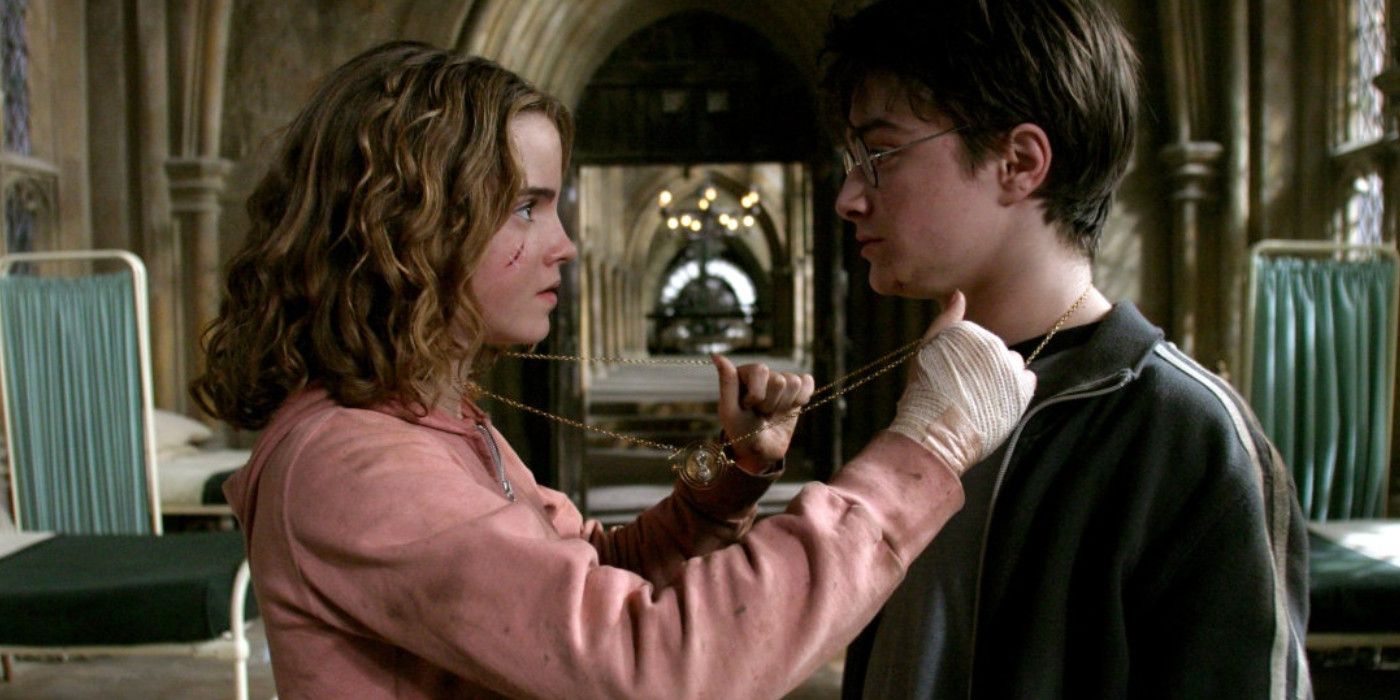 An image of Harry and Hermione using a time turner in the Harry Potter universe