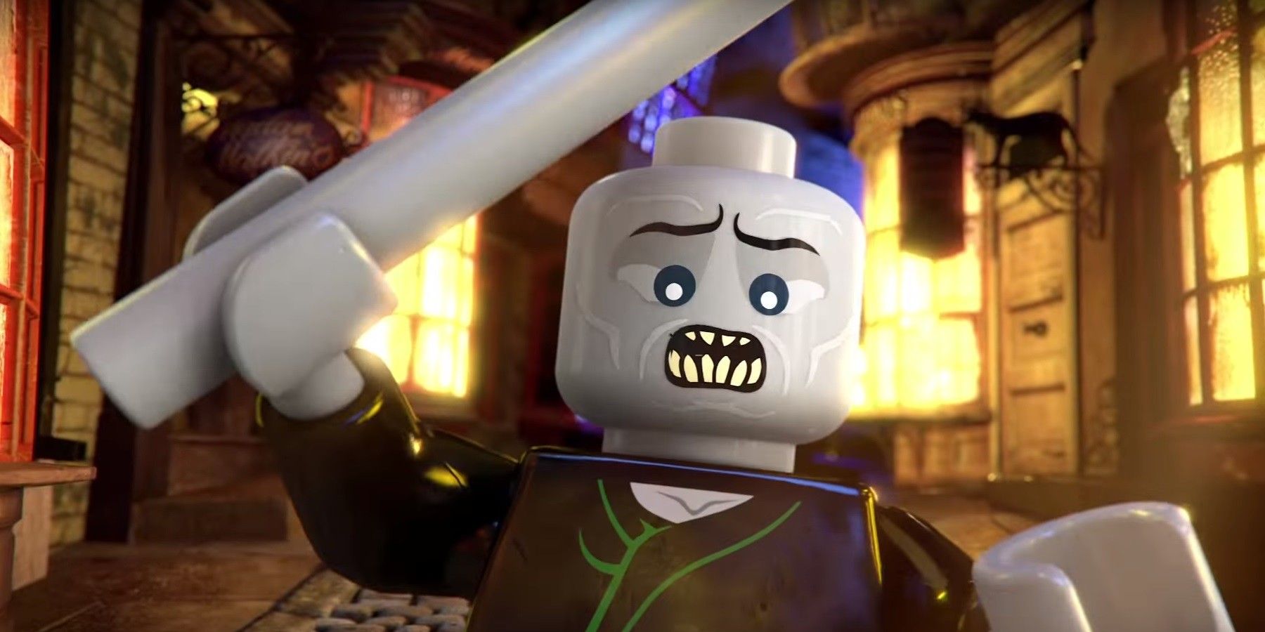 Voldemort raising his wand and yelling in The LEGO Batman Movie