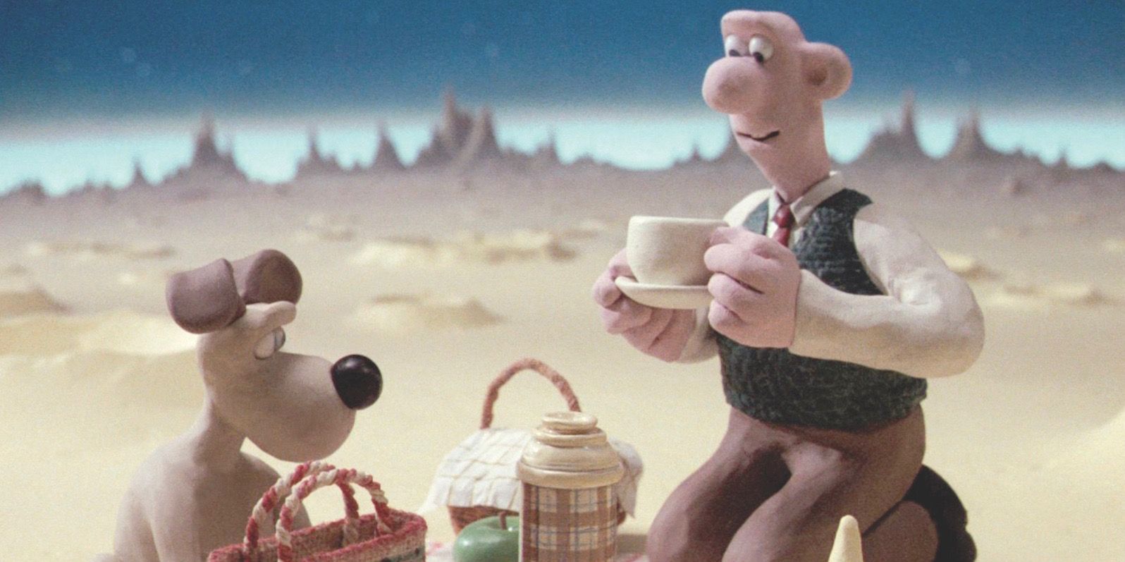 Wallace and Gromit on the Moon in A Grand Day Out