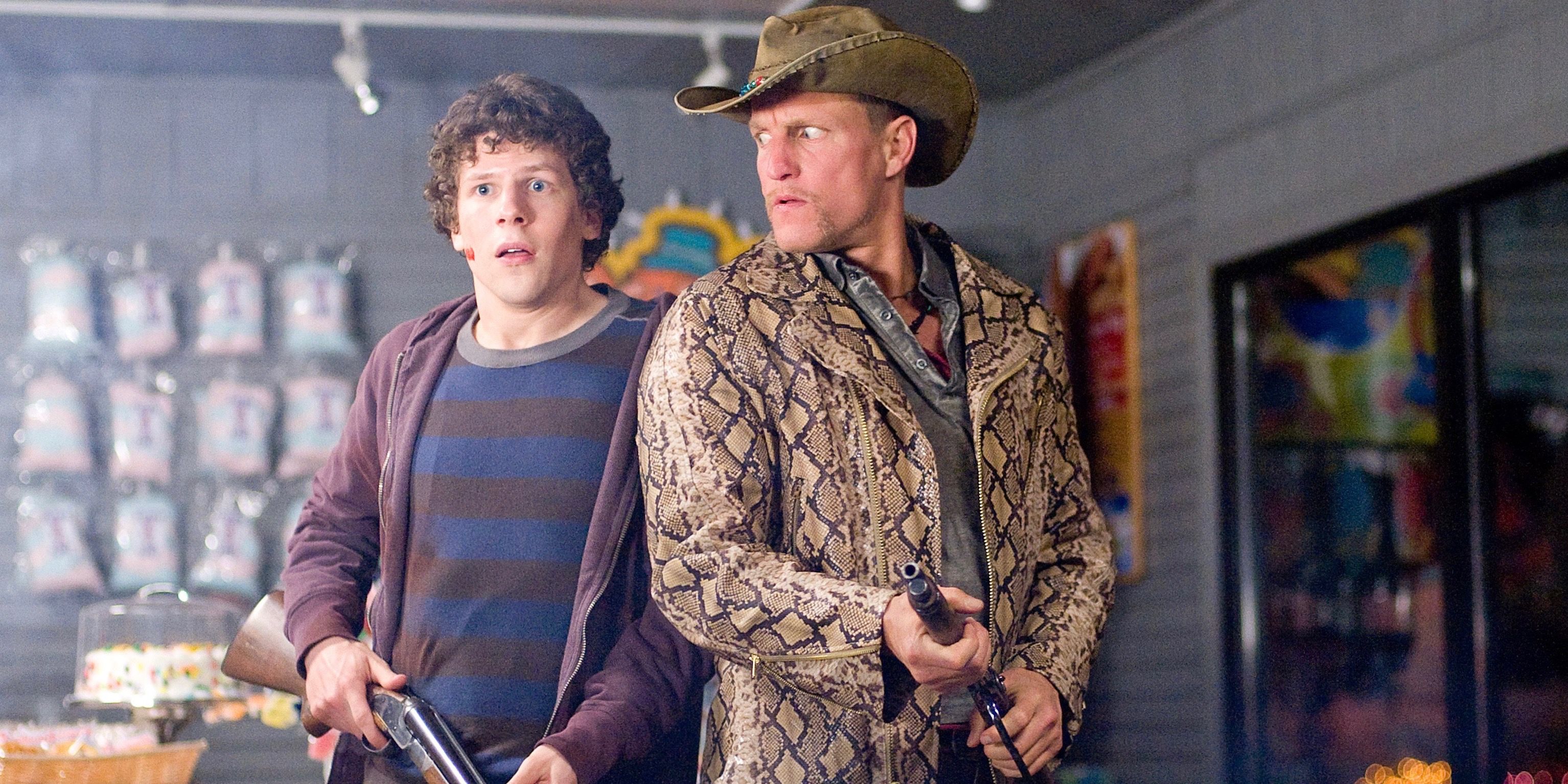 Woody Harrelson as Talahassee and Jesse Eisenberg as Columbus in Zombieland