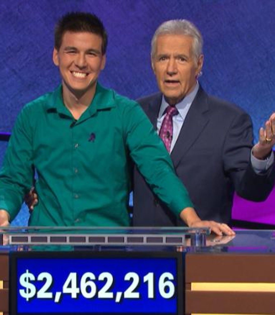 Alex Trebek and James Holzhauer on Jeopardy Vertical