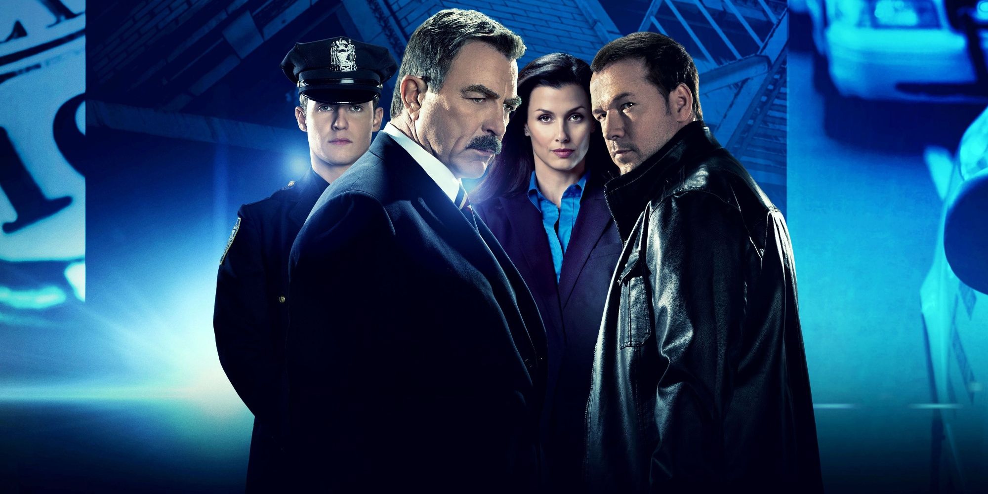 The characters of Blue Bloods appear on a poster for the show