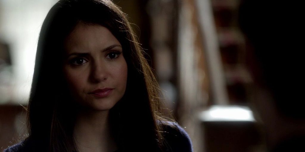 Elena looking serious in The Vampire Diaries