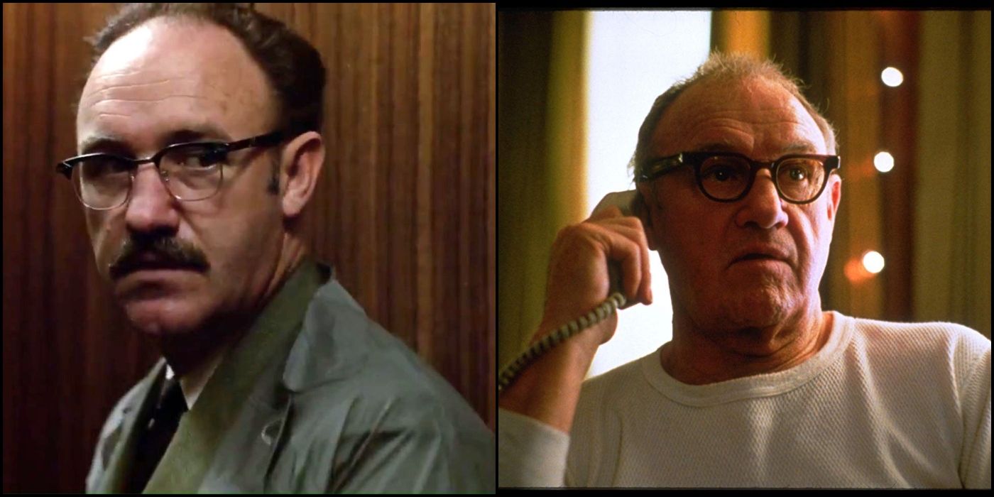 Imagem dividida Gene Hackman como Harry em The Conversation e Brill em Enemy of the State
