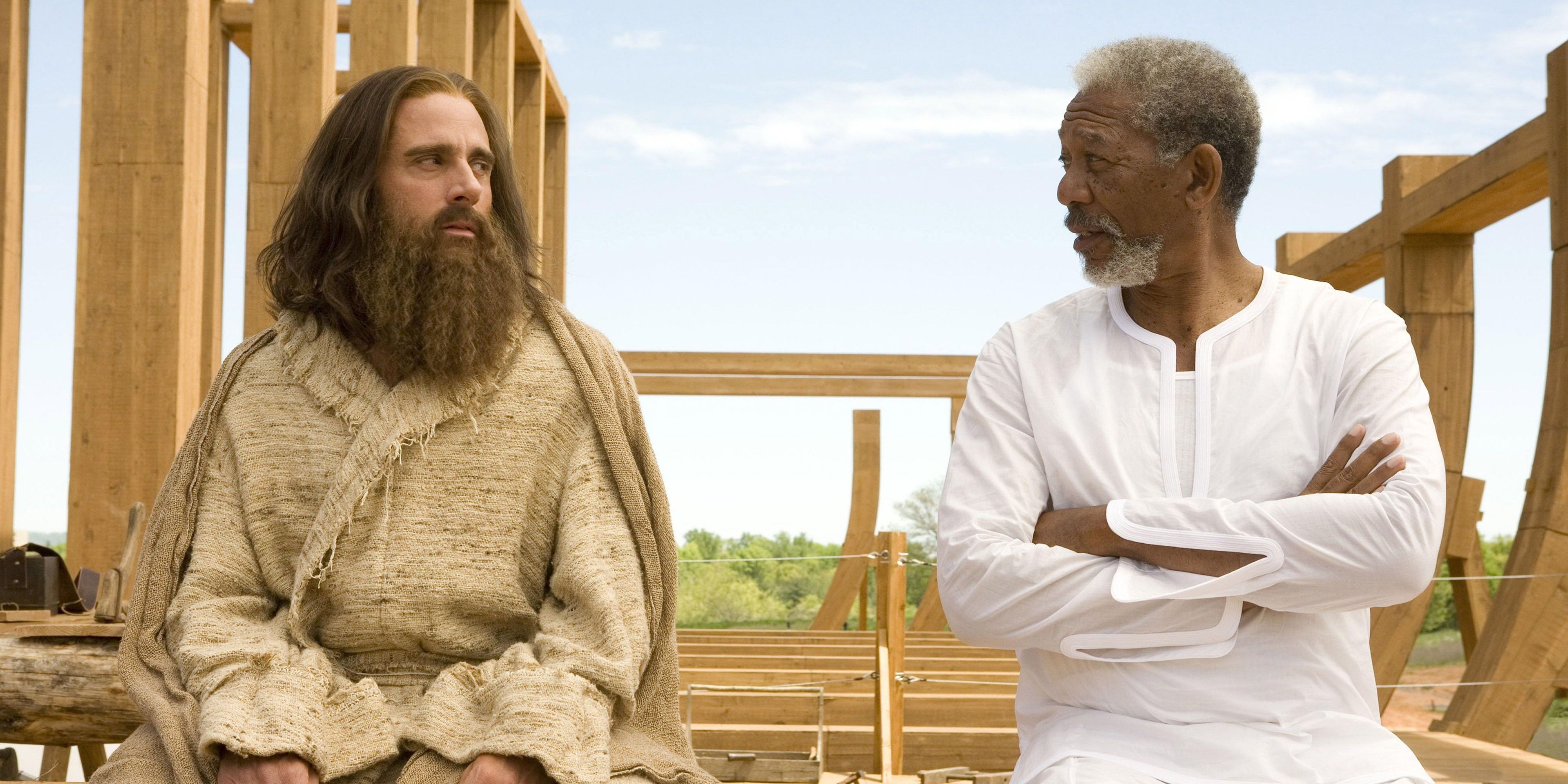 Evan and God sit on a half built ark in Evan Almighty