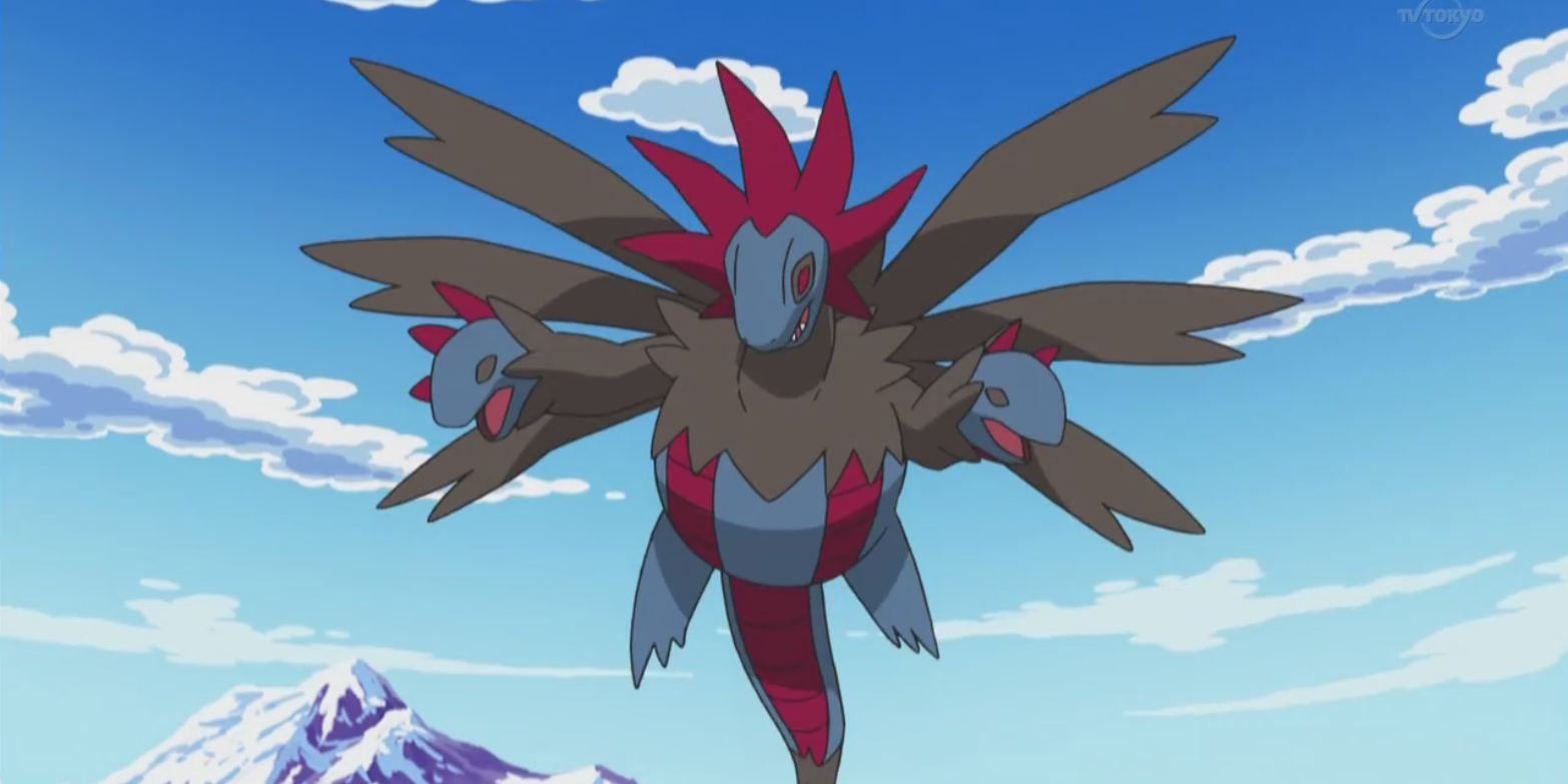 Hydreigon terbang di anime Pokemon.