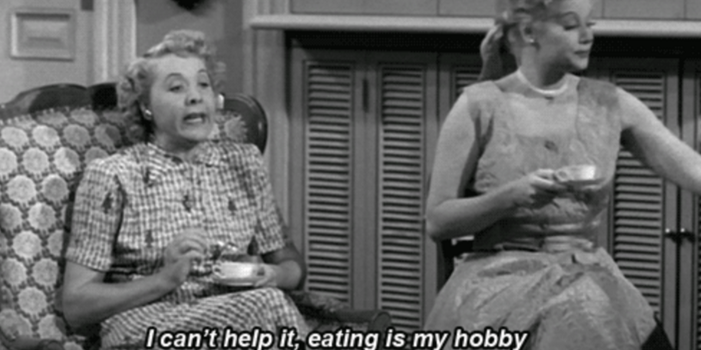 Ethel falando sobre seu amor por comer.