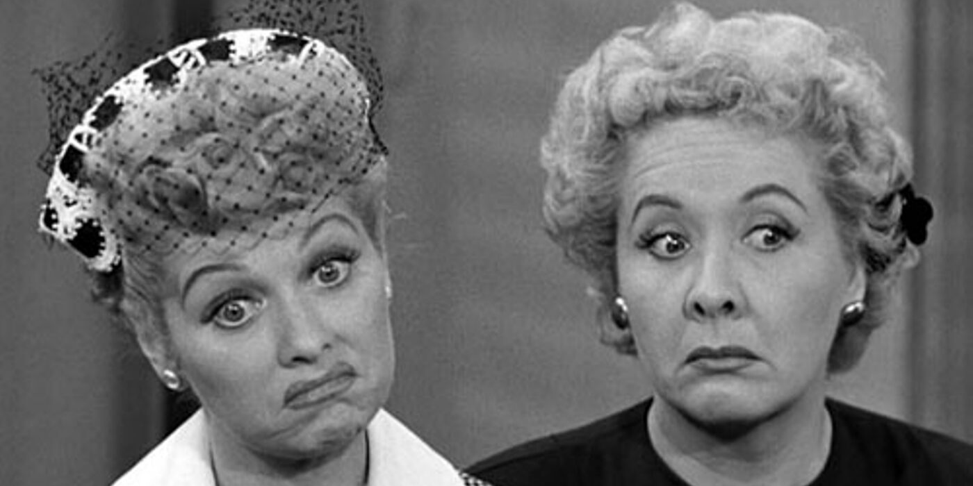Lucy Ricardo and Ethel Mertz frowning in I Love Lucy