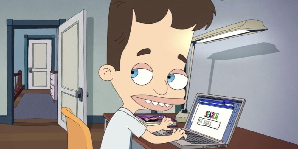 Nick looking at his laptop in Big Mouth