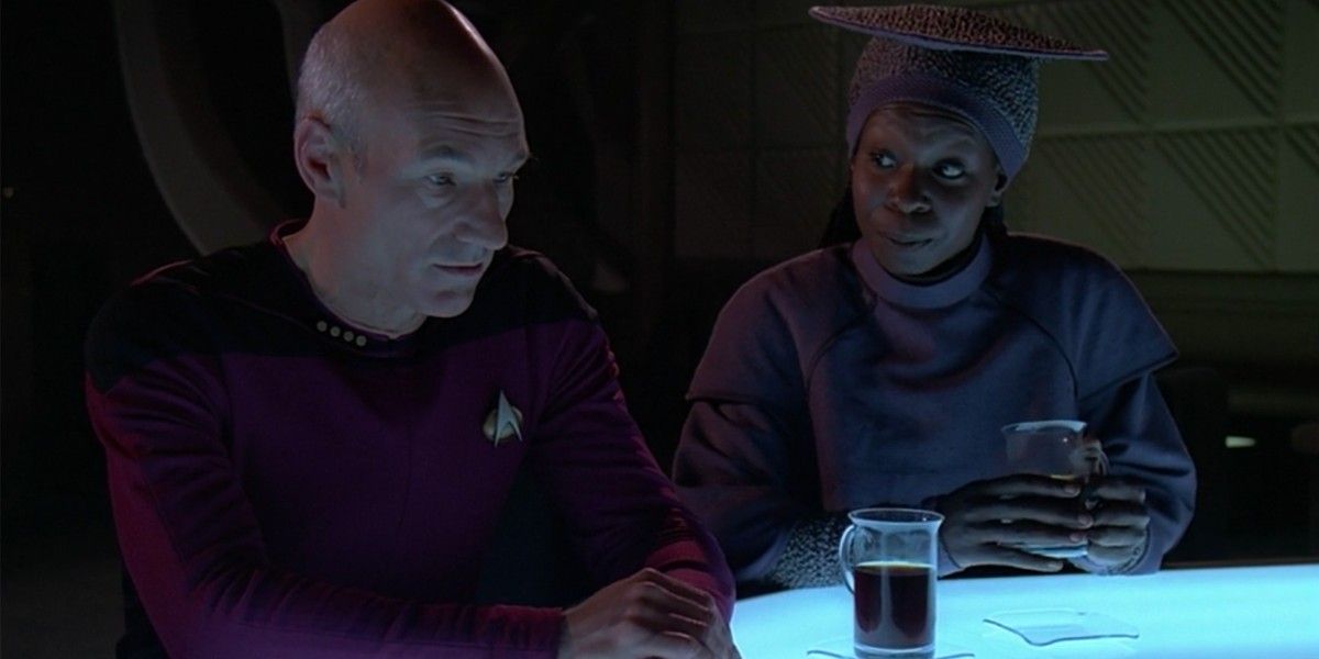Jean Luc Picard and Guinan on Star Trek