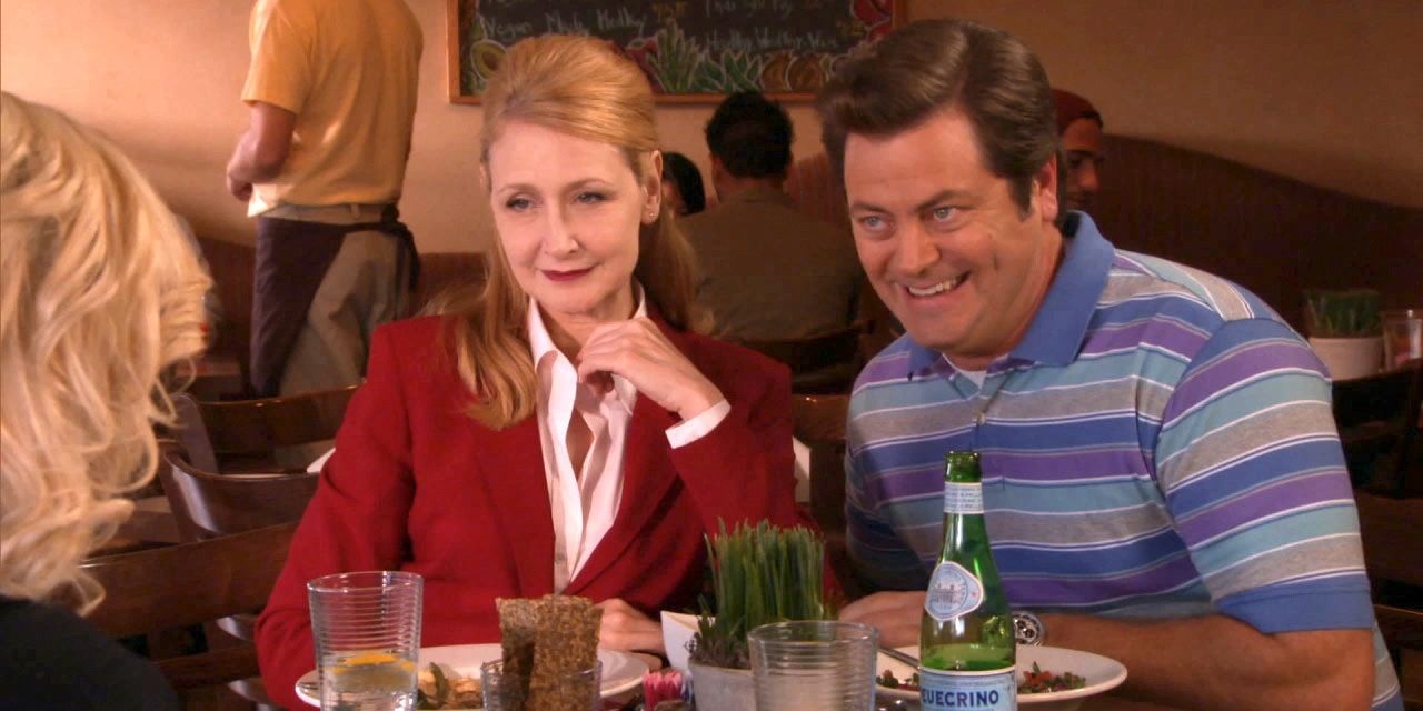 Ron and Tammy 1 at a restaurant in Parks and Rec