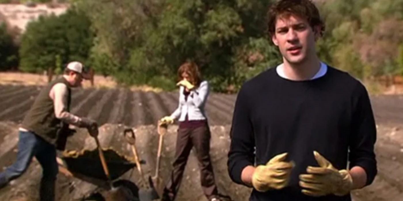 Jim and pam work on Schrute farms - the office